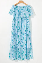 Floral Print Ruffled Side Slit Tube Top Maxi Dress