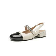 Contrast Round Toe Block Heel Mary Jane Shoes Beige woman pumps