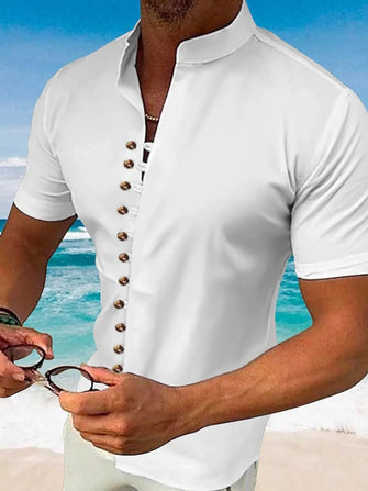 Men's Full Size Button Up Short Sleeve Shirt Plus Size White Mens Tops