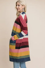 BOMBOM Color Block Striped Open Front Cardigan Woman Outerwear