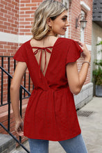 Tied Ruffled Round Neck Peplum T-Shirt