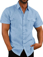 Men's Plus Size Collared Neck Short Sleeve Shirt Light Blue