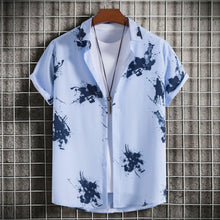 Men's Plus Size Ink Splash Pattern Short Sleeve Casual Shirt Light Blue