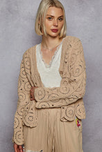 POL Button Down V-Neck Crochet Cardigan