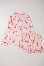 Candy Cane Collared Neck Long Sleeve Top and Shorts Lounge Set Woman Loungewear Sets