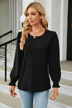 Round Neck Smocked Flounce Sleeve Blouse Woman Blouses