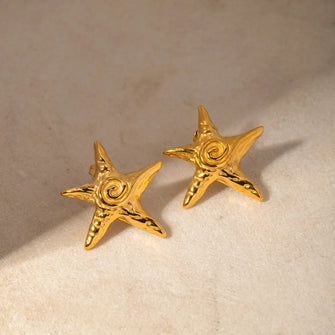 Stainless Steel Star Shape Earrings Gold One Size