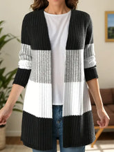 Color Block Open Front Long Sleeve Cardigan Black Casual Dresses