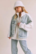 Aemi + Co Denim Washed Drop Shoulder Sherpa Fake Two Pieces Jacket