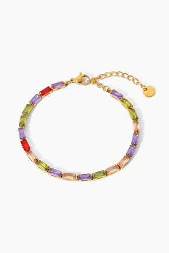 18K Gold Plated Multicolored Cubic Zirconia Bracelet Multi One Size Necklaces