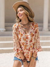 Floral V-Neck Spliced Lace Blouse Woman Blouses