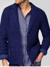 Men's Plus Size Button Up Long Sleeve Cardigan Navy Blue
