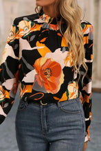 Floral Mock Neck Flounce Sleeve Blouse Woman Blouses