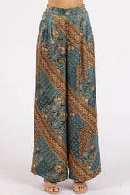 Mittoshop Paisley Patchwork Print Satin Wide Leg Pants Teal Green