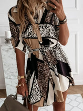 Printed Tie Waist Roll-Tab Sleeve Mini Dress Multicolor Casual Dresses