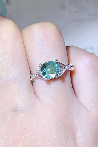 1 Carat Moissanite Crisscross 925 Sterling Silver Ring Sky Blue Rings