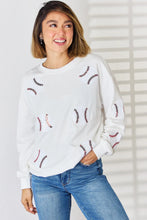 Sequin Baseball Round Neck Dropped Shoulder Sweatshirt White Woman Sweatshirts