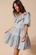 SO ME Cotton Printed Ruffle V Neckline Dress with Side Tie Casual Dresses