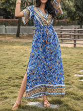 Slit Printed V-Neck Half Sleeve Maxi Dress Woman Maxi Dress
