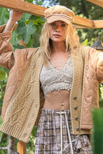 POL Quilting Patch Button Up Cable Knit Jacket Woman Outerwear