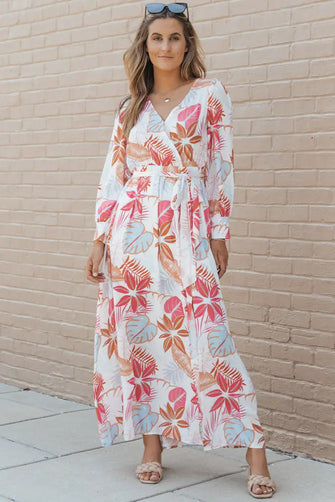 Printed Tie Waist Maxi Dress White Woman Maxi Dress