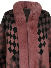 Fuzzy Checkered Long Sleeve Poncho Woman Outerwear