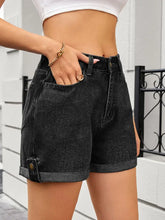 High Waist Rolled Hem Gradient Denim Shorts Denim Shorts