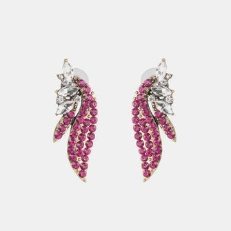 Alloy Glass Stone Stud Earrings Hot Pink One Size