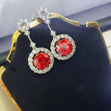 4 Carat Ruby Red Crystal Drop Earrings with Rhinestone Halo