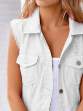Full Size Sleeveless Frayed Denim Vest Jacket Plus Size Woman Denim Tops