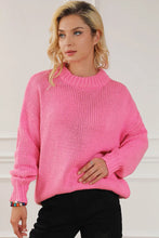 Round Neck Long Sleeve Sweater Fuchsia Pink Sweater Pullovers