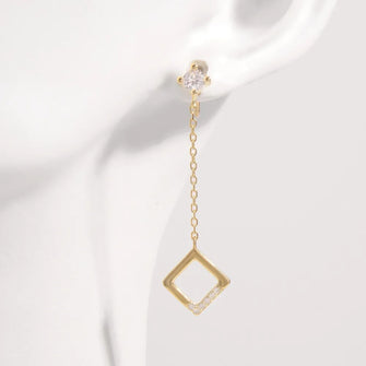 925 Sterling Silver Inlaid Zircon Earrings Gold One Size
