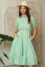 Davi & Dani Checkered Puff Sleeve Tiered Shirt Dress Casual Dresses