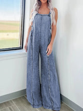 Exposed Seam Washed Wide Leg Denim Overalls