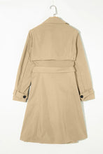 Collared Neck Tie Waist Buttoned Long Sleeve Trench Coat Woman Outerwear