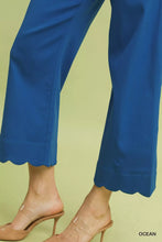 Blue umgee scallop hem wide-leg pants featuring a scalloped hem and cropped design in soft fabric