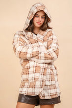 VERY J Fuzzy Plaid Long Sleeve Hooded Jacket Woman Outerwear