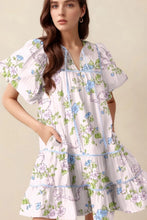 Printed Tie Neck Short Sleeve Mini Dress Floral