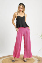 Umgee wide leg vibrant pink striped wide leg pants with pleated textured design for stylish casual wear