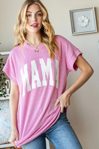 Heimish Full Size Letter Graphic Short Sleeve T-Shirt Pink Woman T Shirts