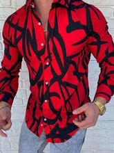 Men's Plus Size Printed Button Up Long Sleeve Shirt Red