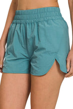 Zenana Windbreaker Smocked Waistband Running Shorts DUSTY TEAL
