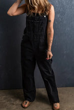 Pocketed Straight Denim Overalls Black Denim Overalls