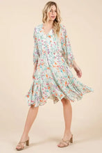 Lime 'N' Chili Floral Cinched Waist Balloon Sleeve V-Neck Dress Casual Dresses
