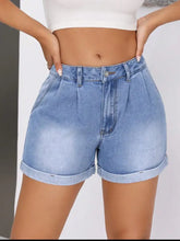 Rolled Hem Mid-Rise Waist Denim Shorts Denim Shorts