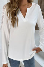 Shiny Spliced Lace Notched Neck Top Woman T Shirts