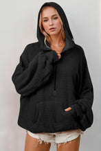 Double Take Full Size Half Zip Long Sleeve Hoodie with Kangaroo Pocket Black
