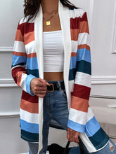 Shiny Color Block Open Front Cardigan Orange-Red
