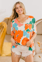 BiBi Floral V Neck Slit Side T-Shirt Woman T Shirts