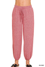 Pink soft melange hacci jogger pants with drawstring waist and elastic cuffs by zenana soft melange hacci